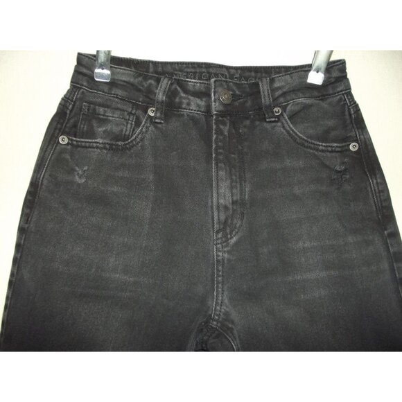 American Eagle Mom Straight Jeans Womens 00 black distressed ripped knee - Picture 5 of 11